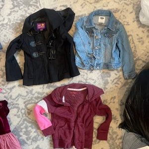 Bundle of 3, 3T girls jackets.  Pea coat, Jean jacket and zipper hoodie
